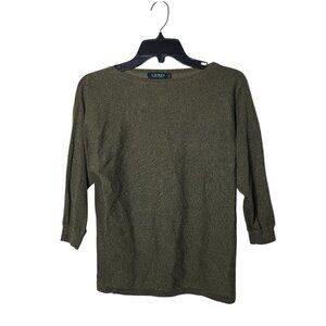 Lauren Ralph Lauren Women Linen Blend Metallic Olive Green 3/4 Sleeve Sweater XS